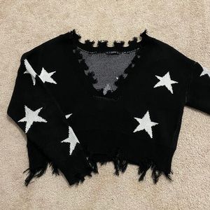 Star printed frayed cropped sweater
